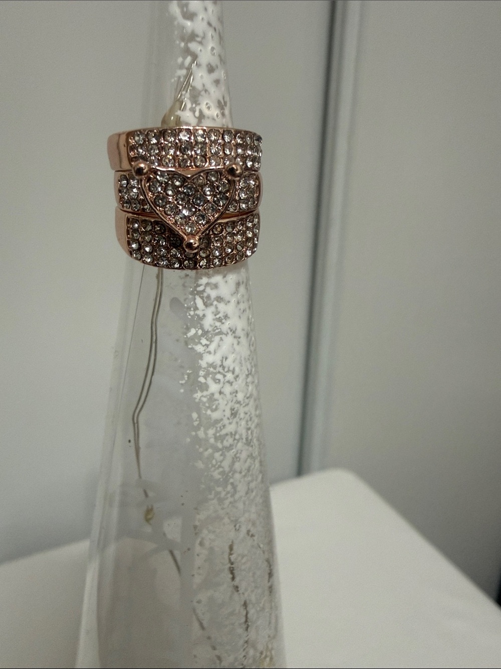 Rose Gold Heart Crystal Ring - Women's Fashion Jewelry Size 5